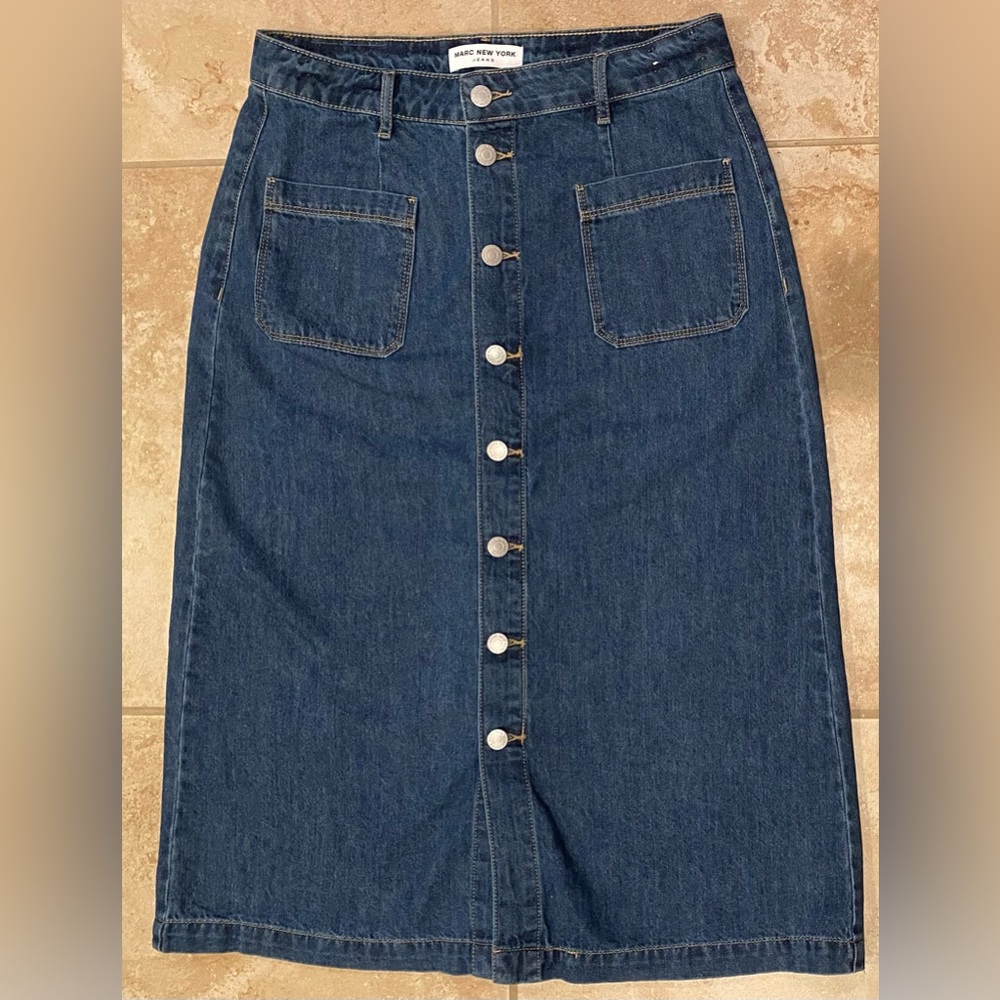 Marc New York Jeans Blue Denim Button Front Midi Skirt Like New - Size 6